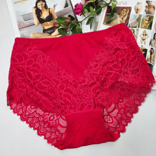 Majtki koronkowe bawełniane wysoki stan plus size SAMANTA czerwony 1