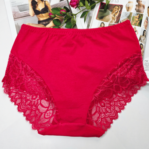 Majtki koronkowe bawełniane wysoki stan plus size SAMANTA czerwony 2