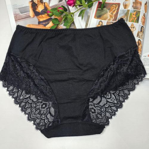 Majtki koronkowe bawełniane wysoki stan plus size SAMANTA czarny 2
