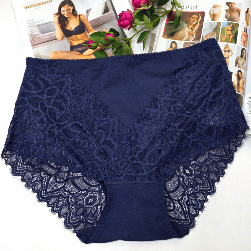 Majtki koronkowe bawełniane wysoki stan plus size SAMANTA granatowy 1