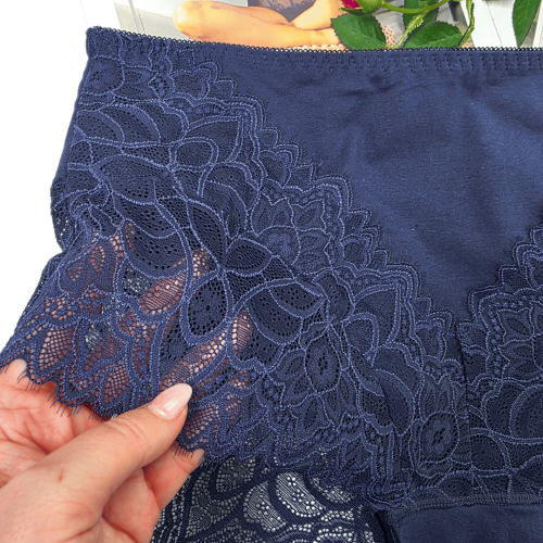 Majtki koronkowe bawełniane wysoki stan plus size SAMANTA granatowy 3