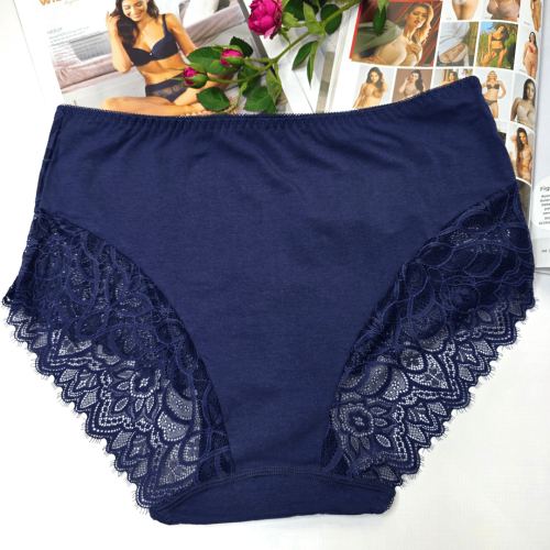 Majtki koronkowe bawełniane wysoki stan plus size SAMANTA granatowy 2