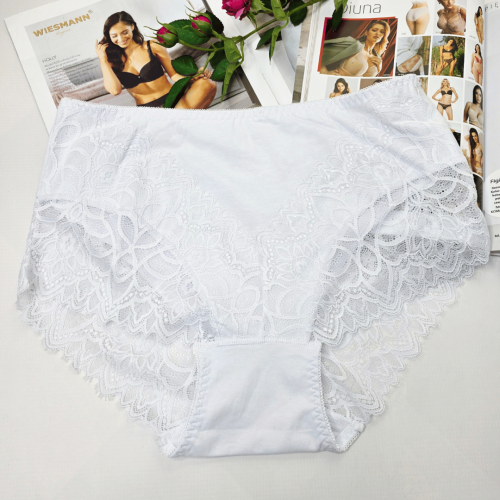Majtki koronkowe bawełniane wysoki stan plus size SAMANTA biały 1