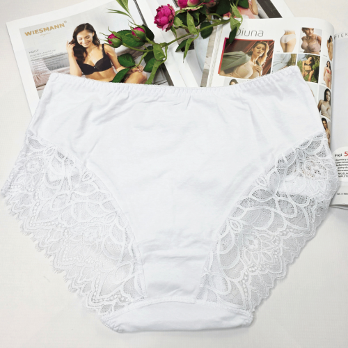 Majtki koronkowe bawełniane wysoki stan plus size SAMANTA biały 2