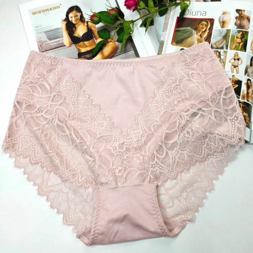 Majtki koronkowe bawełniane wysoki stan plus size SAMANTA pudrowy 1