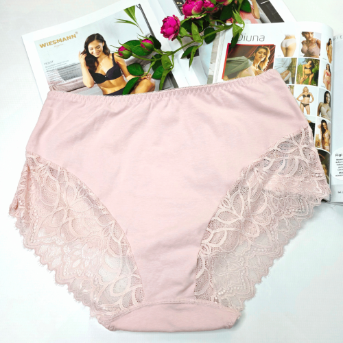 Majtki koronkowe bawełniane wysoki stan plus size SAMANTA pudrowy 2