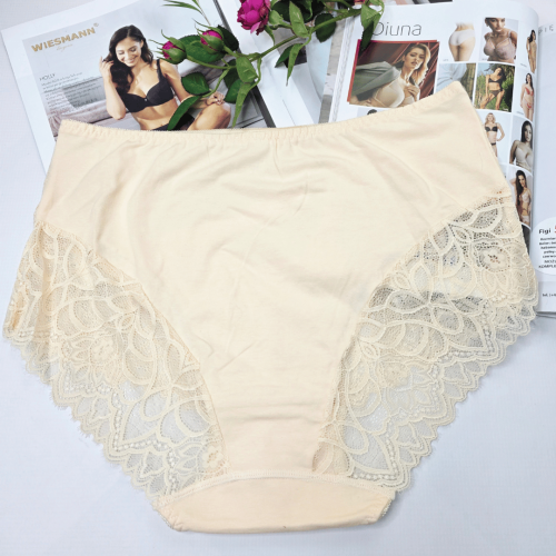 Majtki koronkowe bawełniane wysoki stan plus size SAMANTA cielisty 2