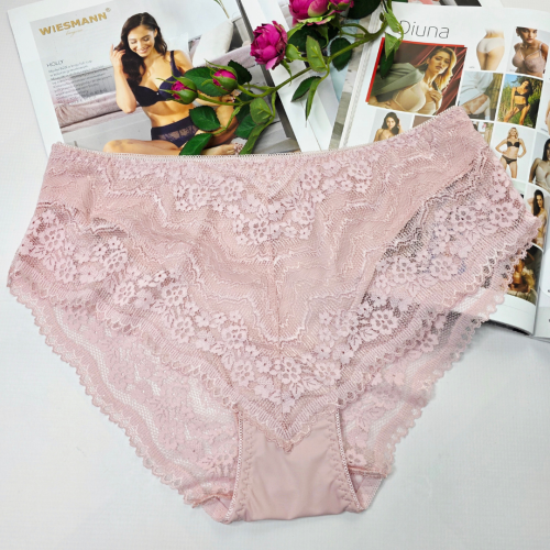 Majtki koronkowe z wysokim stanem plus size NOEMI pudrowy róż 1