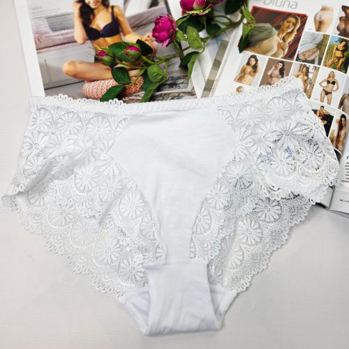 Majtki bawełniane z koronką wysoki stan plus size RITA biały 1