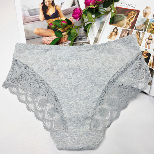 Majtki bawełniane z koronką wysoki stan plus size RITA szary 2