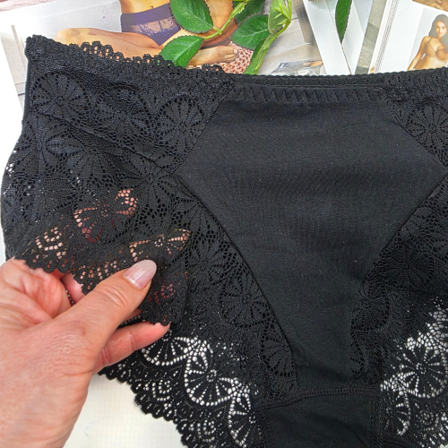 Majtki bawełniane z koronką wysoki stan plus size RITA czarny 3