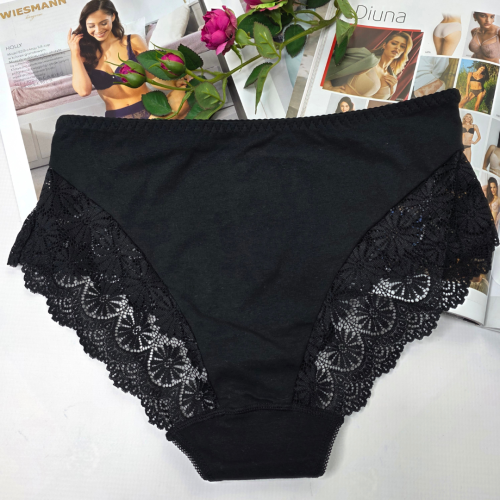 Majtki bawełniane z koronką wysoki stan plus size RITA czarny 2