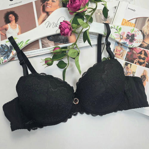 Biustonosz koronkowy push-up żelowy MARTA czarny 1