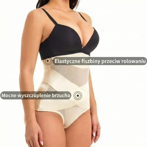 Majtki wyszczuplające brzuch wysoki stan plus size z efektem uwydatnienia pośladków SARA no.2 beżowy 3