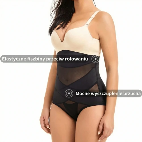 Majtki wyszczuplające brzuch wysoki stan plus size z efektem uwydatnienia pośladków SARA no.2 czarny 3