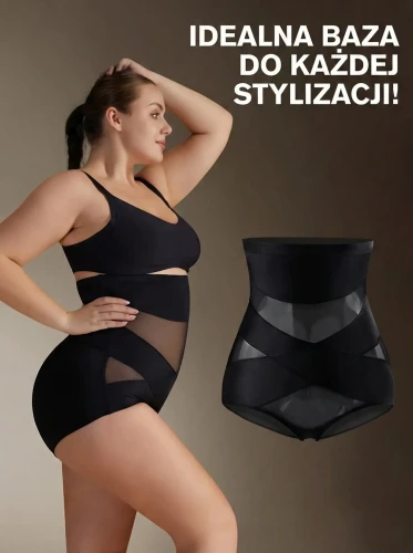 Majtki wyszczuplające brzuch wysoki stan plus size z efektem uwydatnienia pośladków SARA no.2 czarny 6