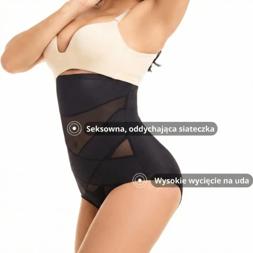 Majtki wyszczuplające brzuch wysoki stan plus size z efektem uwydatnienia pośladków SARA no.2 czarny 4