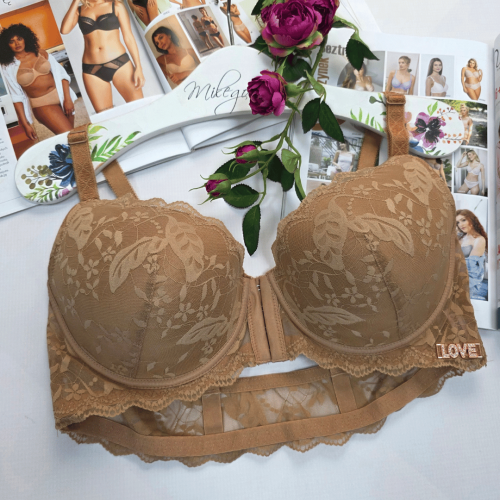 Biustonosz zapinany z przodu koronkowy RITA capucino 4