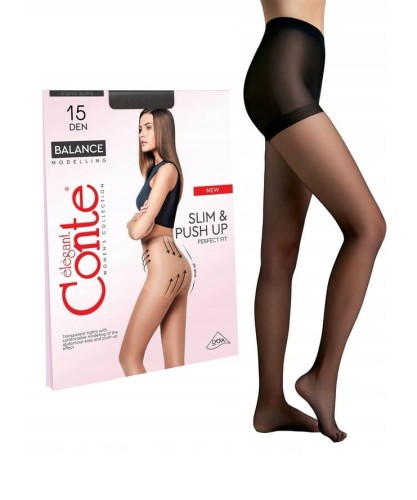 Conte Rajstopy modelujące brzuch z efektem push-up pośladków BALANCE 15 DEN nero 1