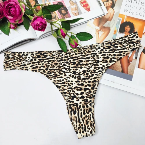 Stringi gładkie wysoki stan VIOLETTA panterka print MIX 5