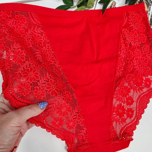 Majtki bawełniane wysoki stan plus size KSENIA czerwony 2