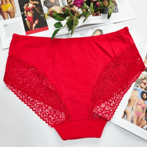 Majtki bawełniane koronkowe wysoki stan plus size KLARA czerwony 3