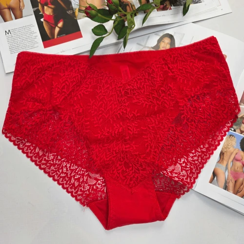 Majtki bawełniane koronkowe wysoki stan plus size KLARA czerwony 1