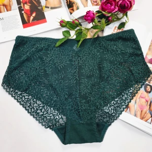 Majtki bawełniane koronkowe wysoki stan plus size KLARA butelkowa zieleń