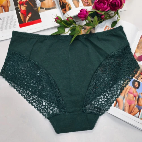 Majtki bawełniane koronkowe wysoki stan plus size KLARA butelkowa zieleń 3