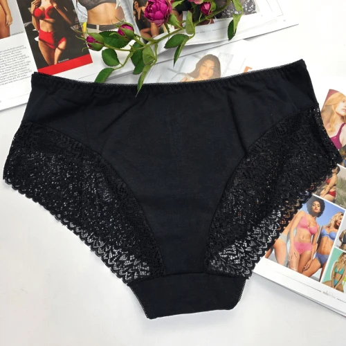 Majtki bawełniane koronkowe wysoki stan plus size KLARA czarny 3