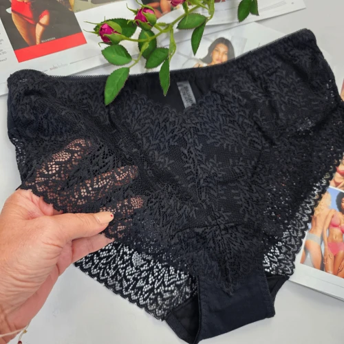 Majtki bawełniane koronkowe wysoki stan plus size KLARA czarny 2