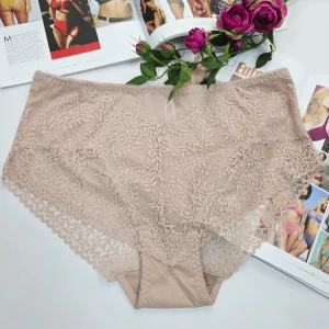 Majtki bawełniane koronkowe wysoki stan plus size KLARA pudrowy