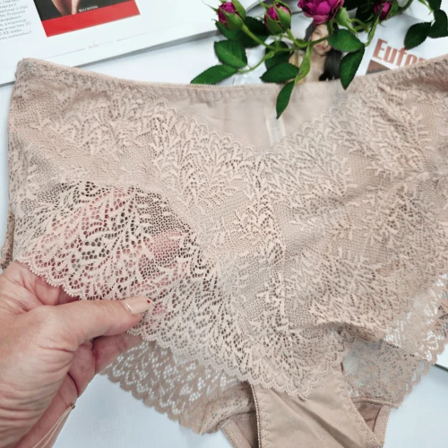 Majtki bawełniane koronkowe wysoki stan plus size KLARA pudrowy 2