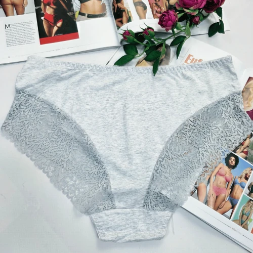 Majtki bawełniane koronkowe wysoki stan plus size KLARA szary 3