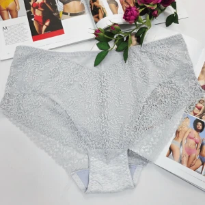 Majtki bawełniane koronkowe wysoki stan plus size KLARA szary