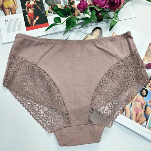Majtki bawełniane koronkowe wysoki stan plus size KLARA wrzosowy 3