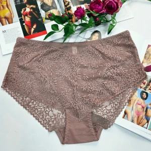 Majtki bawełniane koronkowe wysoki stan plus size KLARA wrzosowy