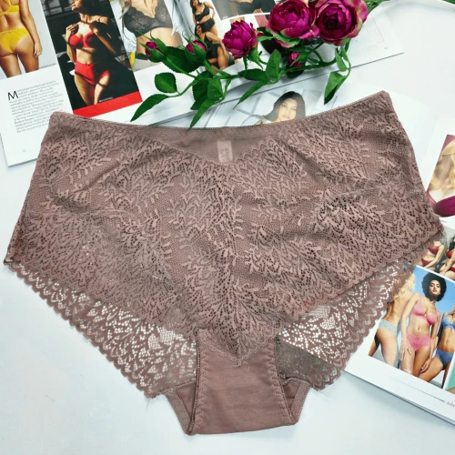 Majtki bawełniane koronkowe wysoki stan plus size KLARA wrzosowy 1