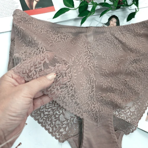 Majtki bawełniane koronkowe wysoki stan plus size KLARA wrzosowy 2