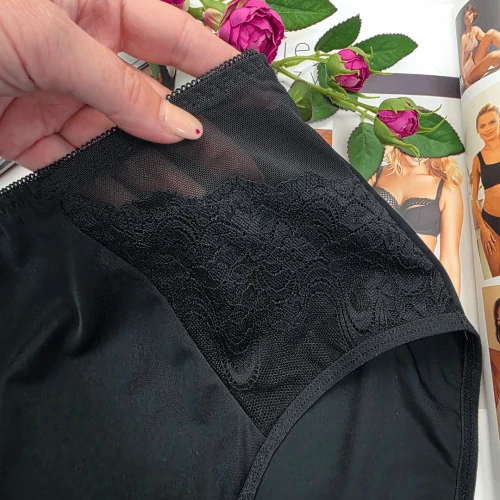 Majtki plus size wysoki stan z elastyczną siateczką MALWINA czarny 2