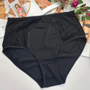 Majtki plus size wysoki stan z elastyczną siateczką MALWINA czarny