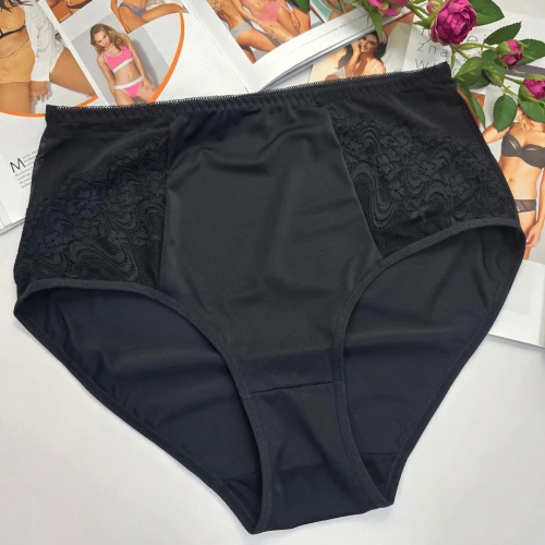Majtki plus size wysoki stan z elastyczną siateczką MALWINA czarny 1