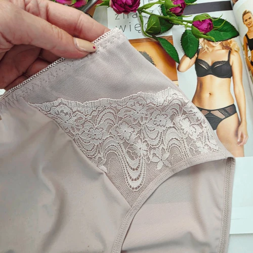 Majtki plus size wysoki stan z elastyczną siateczką MALWINA pudrowy 2