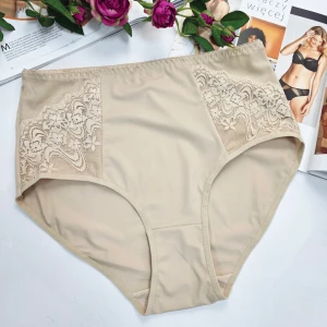 Majtki plus size wysoki stan z elastyczną siateczką MALWINA cielisty