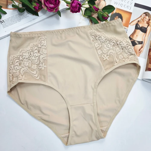 Majtki plus size wysoki stan z elastyczną siateczką MALWINA cielisty 1