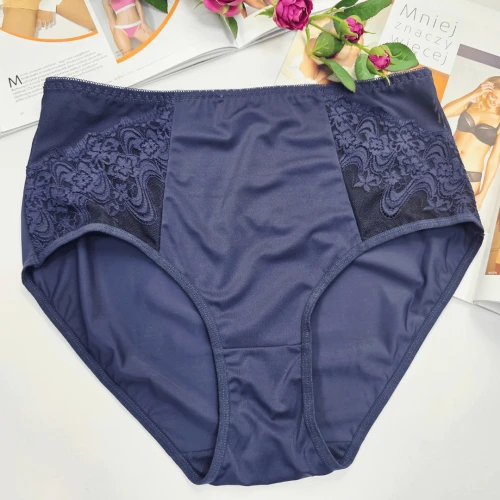 Majtki plus size wysoki stan z elastyczną siateczką MALWINA granatowy 1