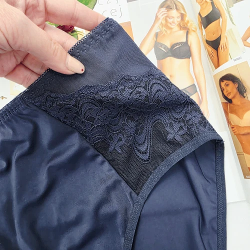 Majtki plus size wysoki stan z elastyczną siateczką MALWINA granatowy 2