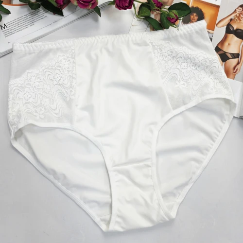 Majtki plus size wysoki stan z elastyczną siateczką MALWINA ecru 1