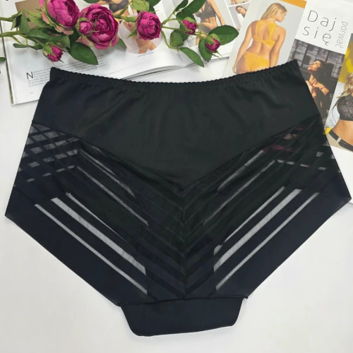 Majtki laserowo cięte z siateczką plus size wysoki stan Odette czarny 2