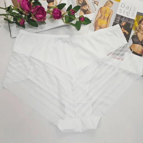 Majtki laserowo cięte z siateczką plus size wysoki stan Odette biały 2